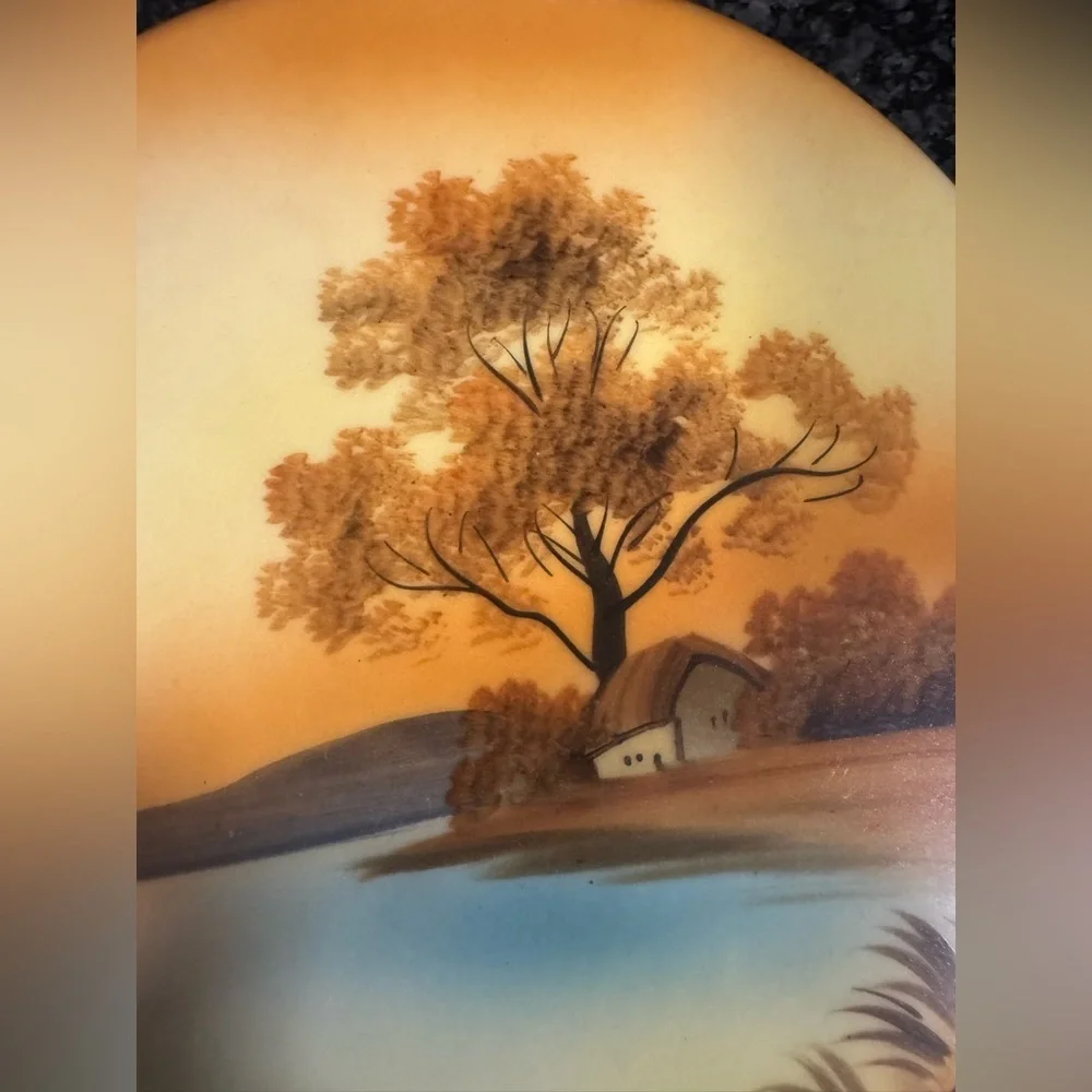 Vintage NORITAKE Hand Painted Plate  Sunset Bird Tree Made in Japan 7 Inch